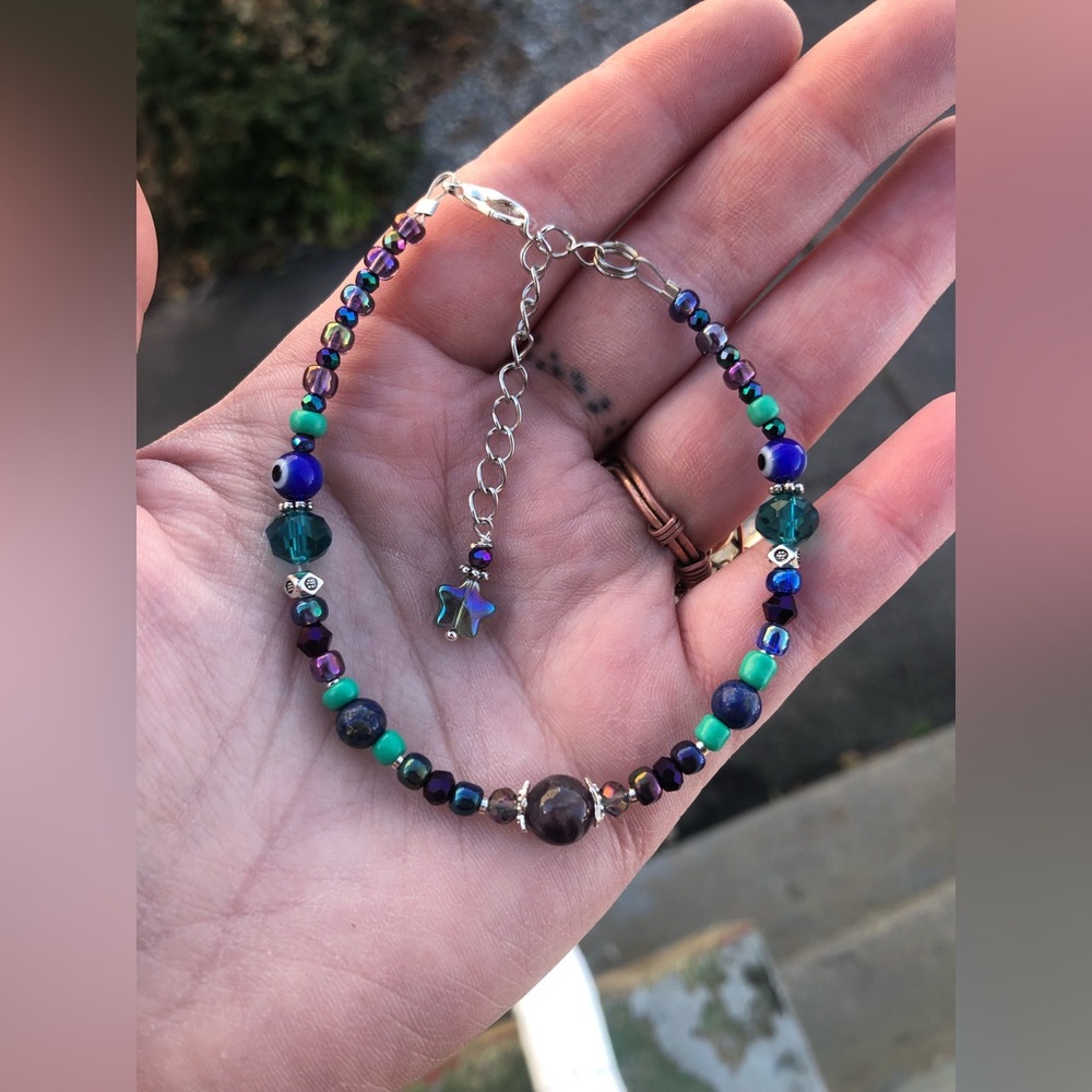 Circe Asteroid Goddess Genuine Gemstone Beaded Anklet - Picture 3 of 12